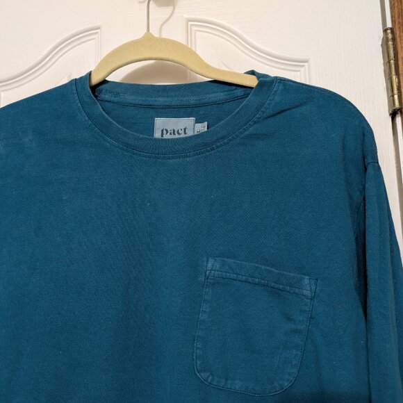 Pact Shirt Mens Large Blue Long Sleeve Pocket Organic Cotton Crewneck Tee - Picture 10 of 11